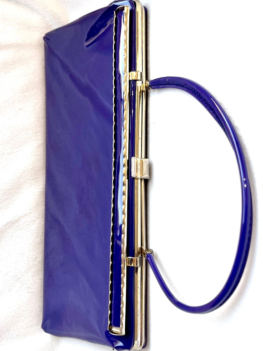 Vintage 1960s Royal Purple Patent Leather Frame Clutch Top Handle Bag
